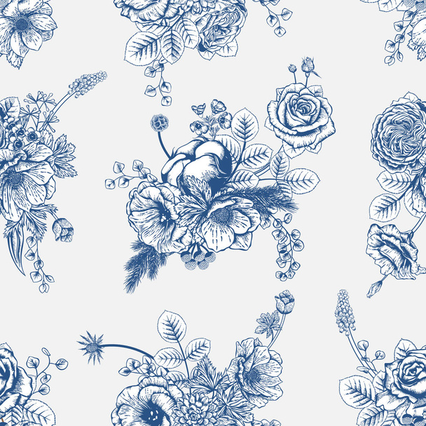 Seamless pattern with flowers. Vector illustration. - Vector, imagen
