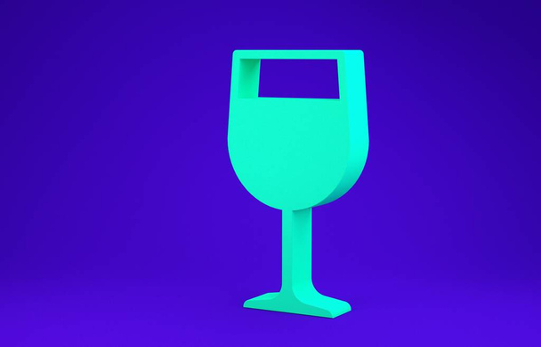 Icono de copa de vino verde aislado sobre fondo azul. Icono de vino. Símbolo de copa. Señal de cristalería. Concepto minimalista. 3D ilustración 3D render
 - Foto, Imagen