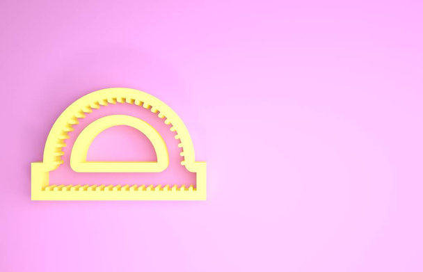 Yellow Protractor grid for measuring degrees icon isolated on pink background. Tilt angle meter. Measuring tool. Geometric symbol. Minimalism concept. 3d illustration 3D render - Photo, Image