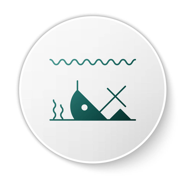 Barco hundido verde en el fondo del icono del mar aislado sobre fondo blanco. Botón círculo blanco. Ilustración vectorial
 - Vector, imagen