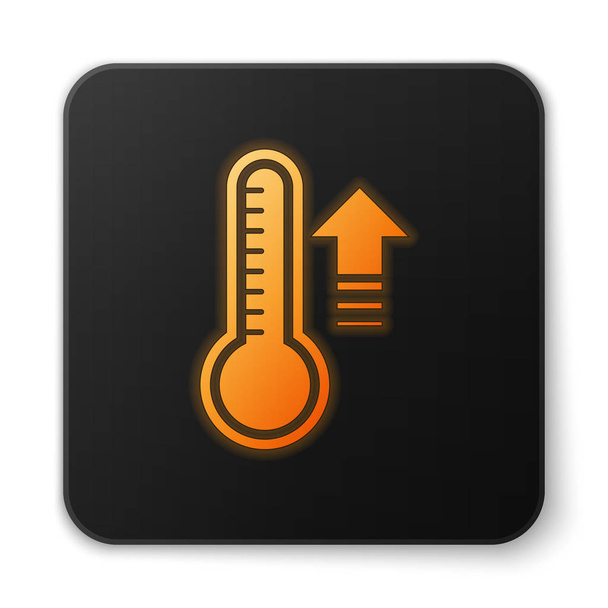 Orange glowing neon Meteorology thermometer measuring heat and cold icon isolated on white background. Thermometer equipment showing hot or cold weather. Black square button. Vector Illustration - Vector, Image