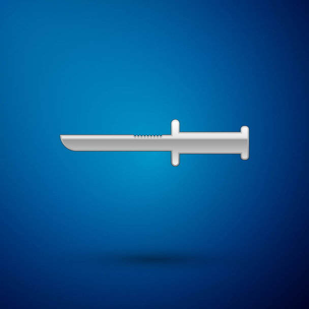 Icono de cuchillo militar de plata aislado sobre fondo azul. Ilustración vectorial
 - Vector, imagen