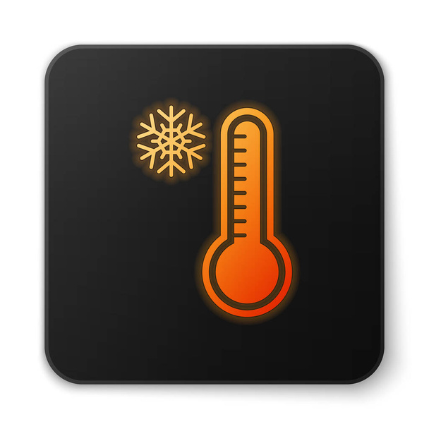 orangefarbenes, leuchtendes Neon-Meteorologie-Thermometer, das Hitze und Kälte misst, isoliert auf weißem Hintergrund. Thermometerausrüstung, die heißes oder kaltes Wetter zeigt. schwarzer quadratischer Knopf. Vektorillustration - Vektor, Bild