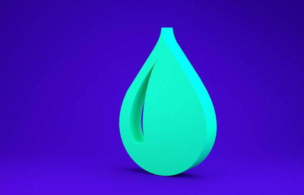 Ikona kapka zelené vody izolované na modrém pozadí. Minimalismus. 3D ilustrace 3D vykreslení - Fotografie, Obrázek