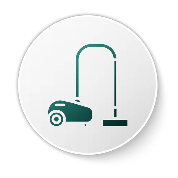 Icono de aspiradora verde aislado sobre fondo blanco. Botón círculo blanco. Ilustración vectorial
 - Vector, imagen