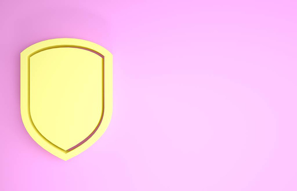 Yellow Shield icon isolated on pink background. Guard sign. Minimalism concept. 3d illustration 3D render - Photo, Image