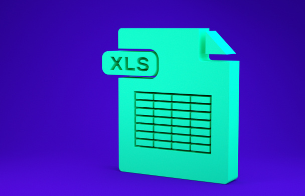 green xls file document. herunterladen xls Taste Symbol isoliert auf blauem Hintergrund. Excel-Dateisymbol. Minimalismus-Konzept. 3D Illustration 3D Renderer - Foto, Bild