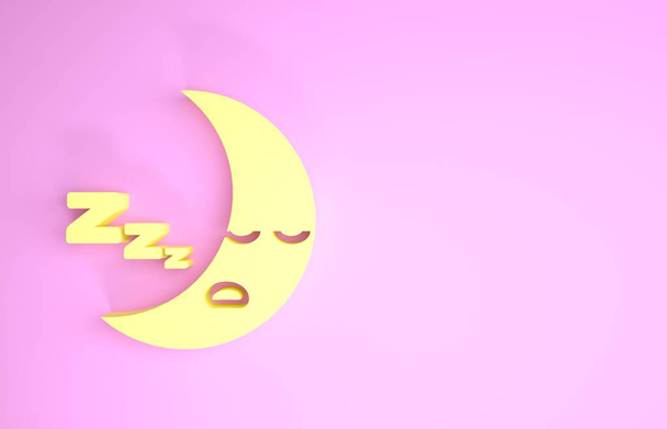 Ícone da lua amarela isolado no fundo rosa. Sinal de noite nublado. Símbolo dos sonhos do sono. Sinal de noite ou hora de dormir. Conceito de minimalismo. 3D ilustração 3D render
 - Foto, Imagem