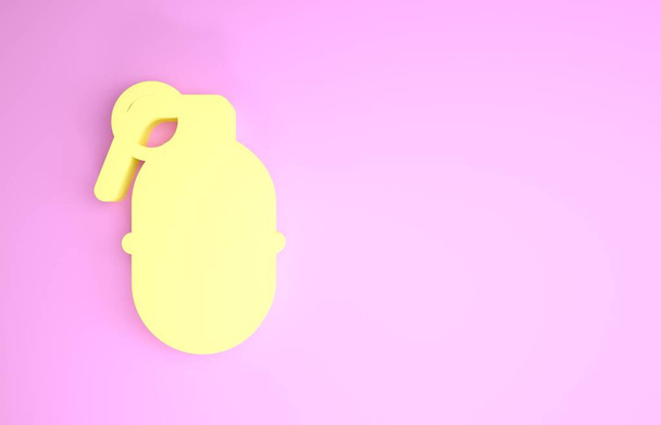 Icône Grenade jaune isolée sur fond rose. Explosion de bombe. Concept de minimalisme. Illustration 3D rendu 3D - Photo, image