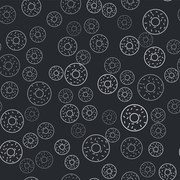Γκρι ντόνατ με γλυκό γλάσο εικονίδιο απομονωμένη αδιάλειπτη μοτίβο σε μαύρο φόντο. Εικονογράφηση διανύσματος - Διάνυσμα, εικόνα