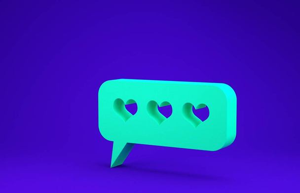 Green Like and heart icon isolated on blue background. Counter Notification Icon. Follower Insta. Minimalism concept. 3d illustration 3D render - Photo, Image
