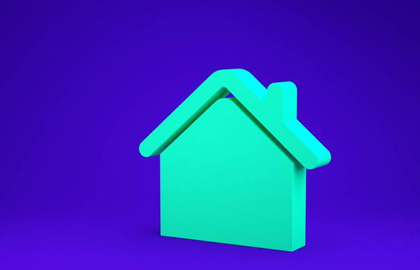 Icono de la Casa Verde aislado sobre fondo azul. Símbolo casero. Concepto minimalista. 3D ilustración 3D render - Foto, imagen