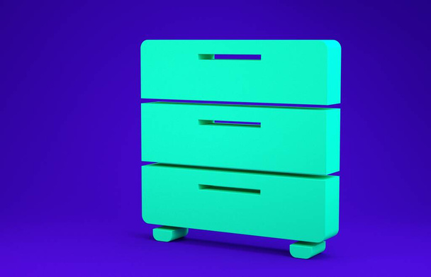 Zöld bútorok éjjeliszekrény ikon elszigetelt kék háttérrel. Minimalizmus koncepció. 3d illusztráció 3D render - Fotó, kép