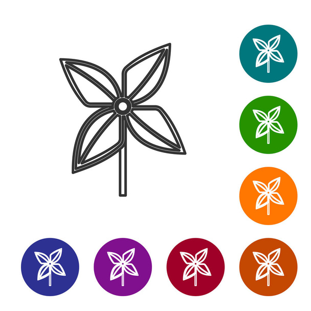 Grijze lijn Pinwheel pictogram geïsoleerd op witte achtergrond. Windmolen speelgoed icoon. Stel pictogrammen in de kleur cirkel knoppen. Vector Illustratie - Vector, afbeelding