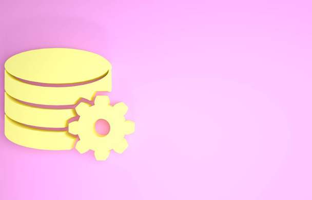 Yellow Setting database server icon isolated on pink background. Database Center. Minimalism concept. 3d illustration 3D render - Photo, Image