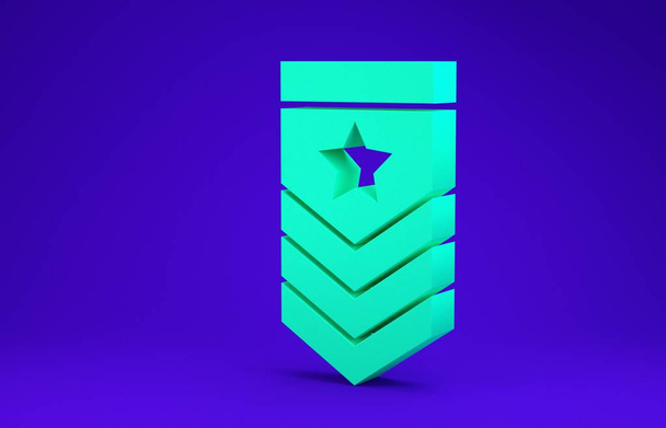 Зелена ікона Chevron ізольована на синьому фоні. Знак військового значка. Концепція мінімалізму. 3D-рендеринг - Фото, зображення