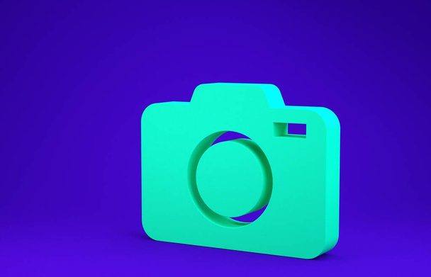 Green Photo camera icon isolated on blue background. Foto camera icon. Minimalism concept. 3d illustration 3D render - Photo, Image