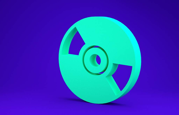 Green CD or DVD disk icon isolated on blue background. Compact disc sign. Minimalism concept. 3d illustration 3D render - Photo, Image