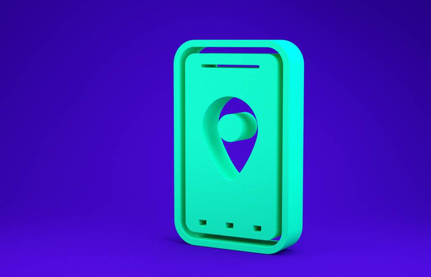 Green Infographic of city map navigation icon isolated on blue background. Mobile App Interface concept design. Geolacation concept. Minimalism concept. 3d illustration 3D render - Photo, Image
