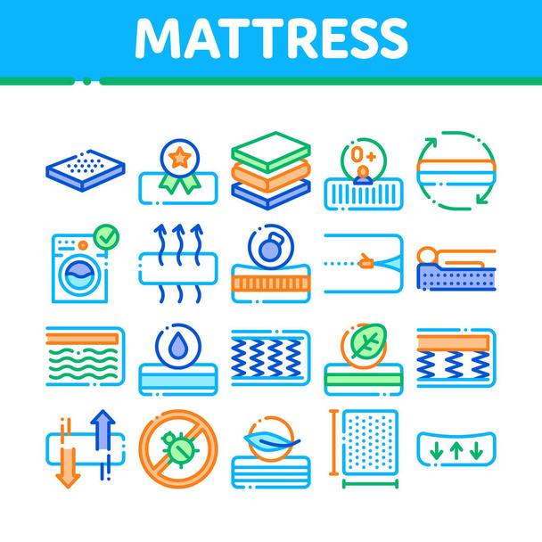 Mattress Orthopedic Collection Icons Set Vector - Vector, Image