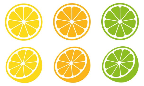 Citrus slice set. Lemon slice. Orange slice. Lime slice. Vector illustration - Διάνυσμα, εικόνα