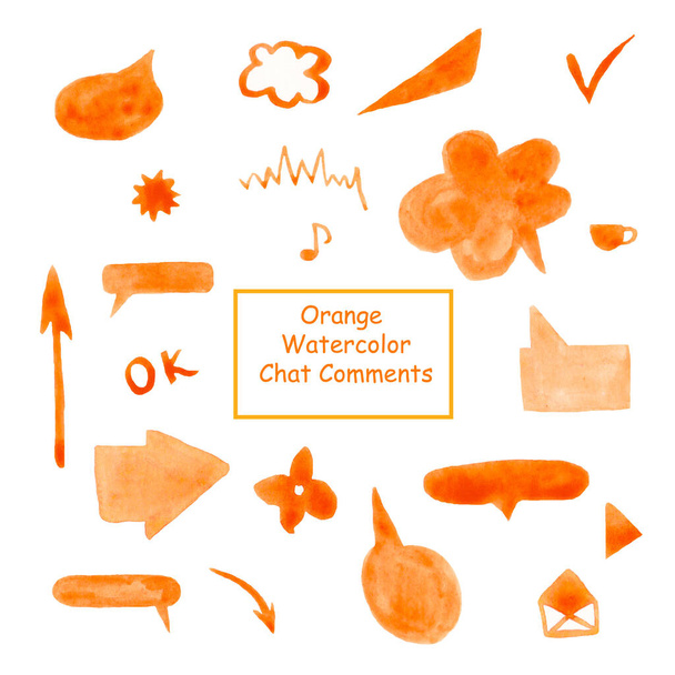 Nastavit Orange Watercolor Elements komentáře kliparty v chatu. Colle. - Fotografie, Obrázek