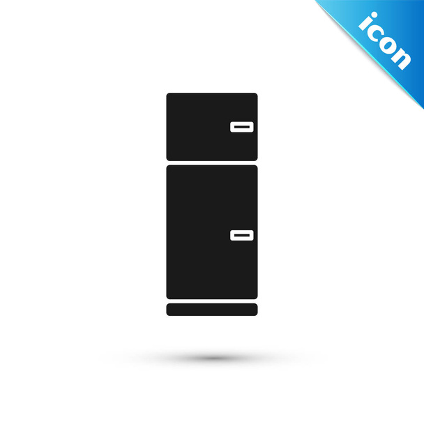 Black Refrigerator icon isolated on white background. Fridge freezer refrigerator. Household tech and appliances. Vector Illustration - Vector, Image