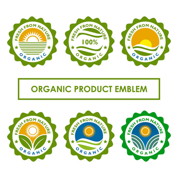 Orgaanisen tuotteen tunnus tarra suunnittelu malli
 - Vektori, kuva
