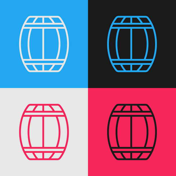 Color line Wooden barrel icon isolated on color background. Alcohol barrel, drink container, wooden keg for beer, whiskey, wine. Vintage style drawing. Vector Illustration - Vector, Image