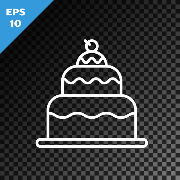 Icono de pastel de línea blanca aislado sobre fondo oscuro transparente. Feliz Cumpleaños. Ilustración vectorial
 - Vector, Imagen