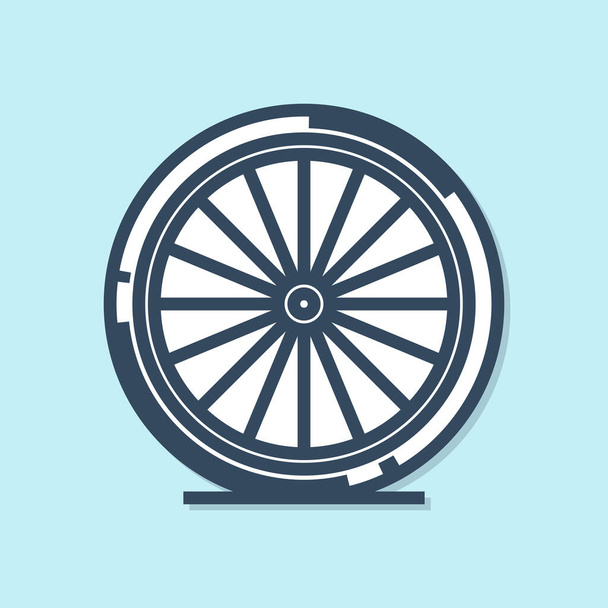 Синяя линия Значок велосипедного колеса выделен на синем фоне. Велогонка. Экстремальный спорт. Спортивное оборудование. Векторная миграция
 - Вектор,изображение