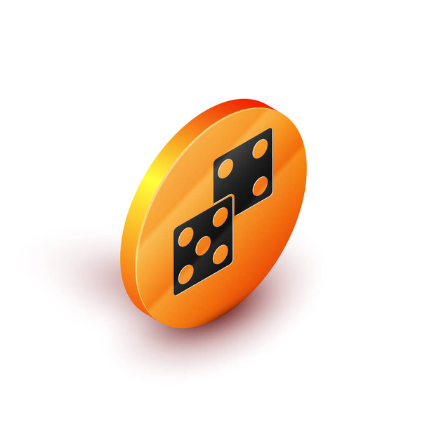 Isometrische Game dobbelstenen pictogram geïsoleerd op witte achtergrond. Casino gokken. Oranje cirkel knop. Vector Illustratie - Vector, afbeelding
