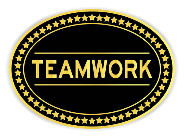 Black and gold color oval sticker with word teamwork on white background - Vector, Image