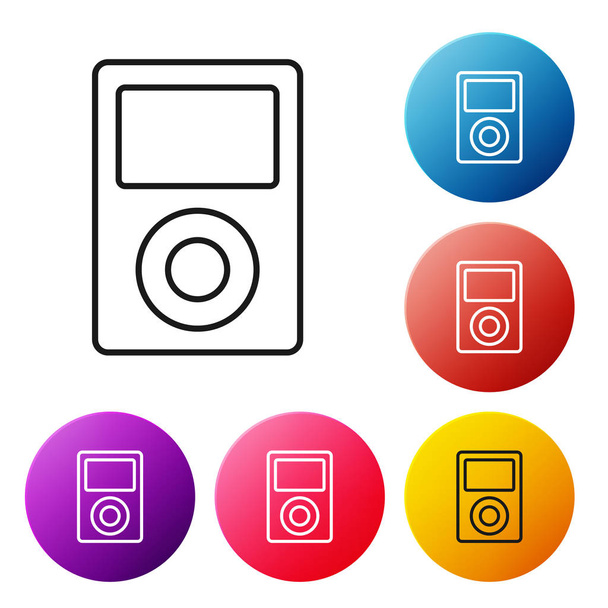 Black line Music player icon isolated on white background. Portable music device. Set icons colorful circle buttons. Vector Illustration - Vector, afbeelding