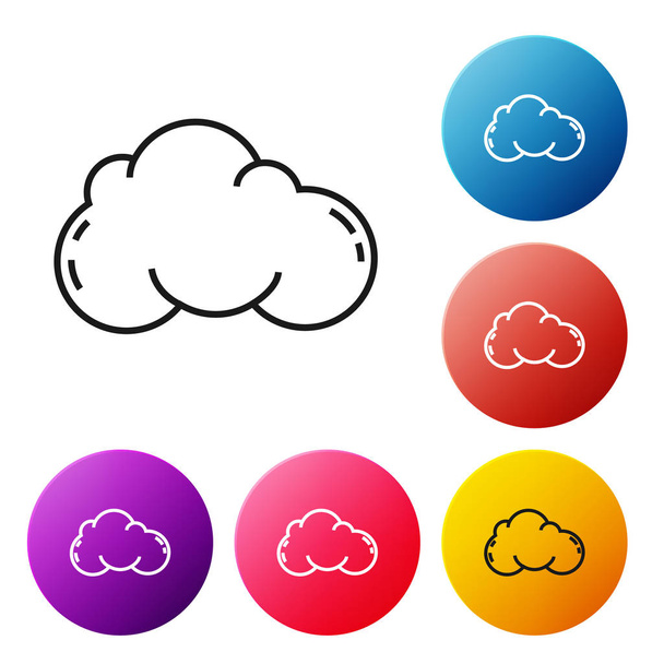 Linha preta Ícone de nuvem isolado no fundo branco. Definir ícones coloridos botões círculo. Ilustração vetorial
 - Vetor, Imagem