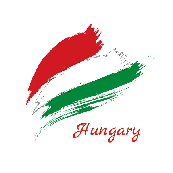 Bandera grunge pintada o Hungría hecha de dos pinceladas: roja y verde, sobre fondo blanco
. - Vector, Imagen