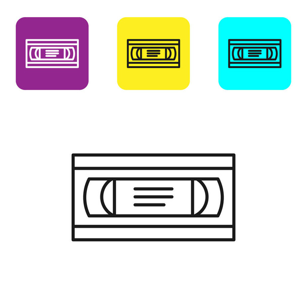 Ligne noire cassette vidéo VHS icône isolée sur fond blanc. Set icônes boutons carrés colorés. Illustration vectorielle
 - Vecteur, image