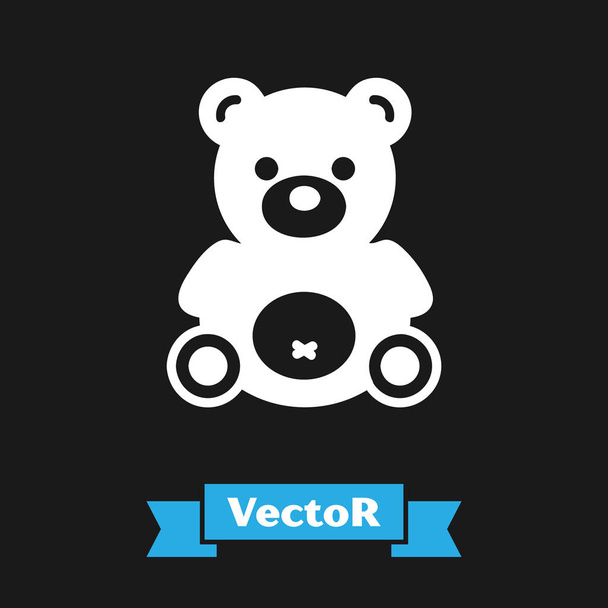 weißer Teddybär Plüschtier Symbol isoliert auf schwarzem Hintergrund. Vektorillustration - Vektor, Bild