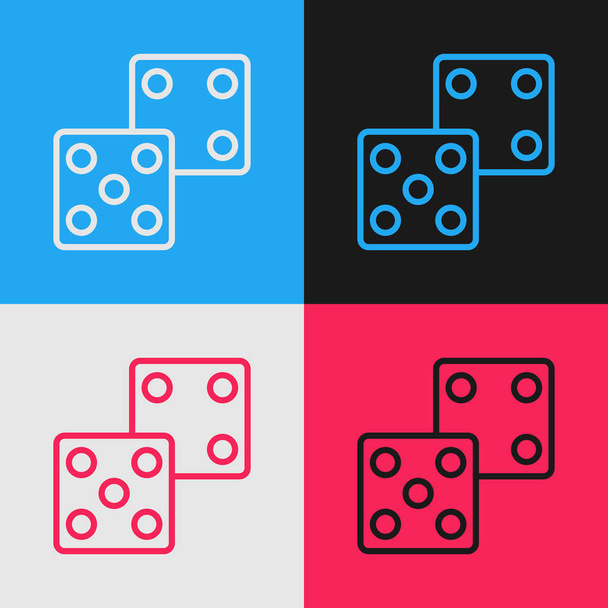 Barevná čára Ikona kostky hry izolované na pozadí barev. Hazard v kasinu. Klasická kresba. Vektorová ilustrace - Vektor, obrázek