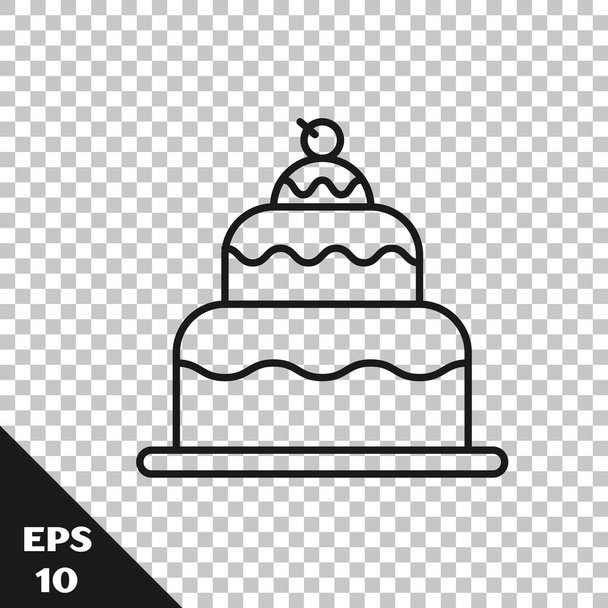 Icono de pastel de línea negra aislado sobre fondo transparente. Feliz Cumpleaños. Ilustración vectorial
 - Vector, Imagen