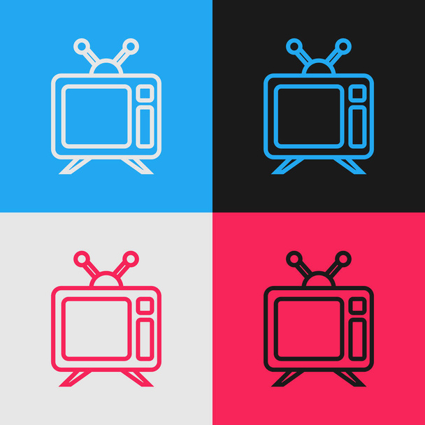 Väri linja Tv kuvake eristetty väri tausta. Televisiokyltti. Vintage-tyylinen piirustus. Vektorikuvaus
 - Vektori, kuva