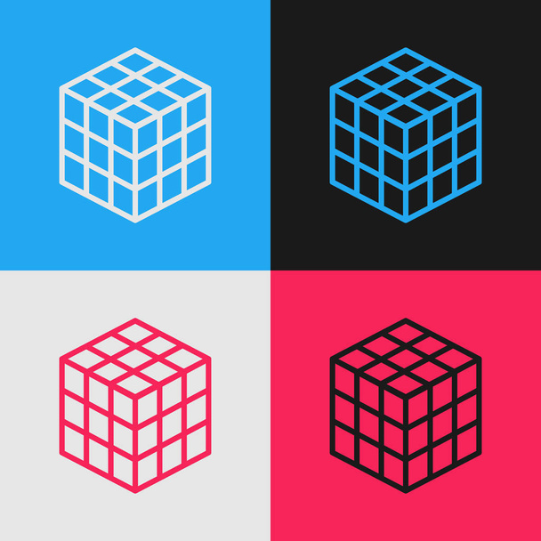 Kolor linii Rubik kostka ikona izolowane na tle koloru. Mechaniczna zabawka. Kostka Rubika puzzle 3D. Rysowanie w stylu vintage. Ilustracja wektora - Wektor, obraz