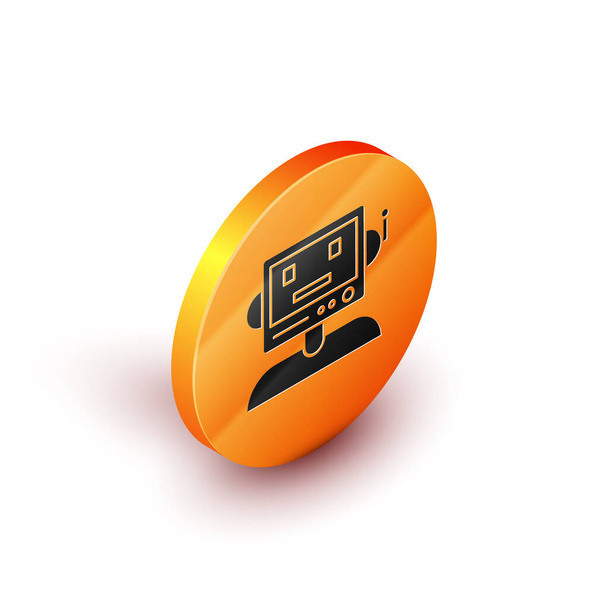Isometric Robot icon isolated on white background. Orange circle button. Vector Illustration - Vetor, Imagem
