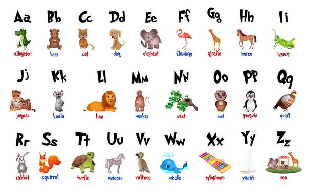 Alfabeto de animales de dibujos animados lindo para la educación de los niños. ilustraciones vectoriales
 - Vector, Imagen
