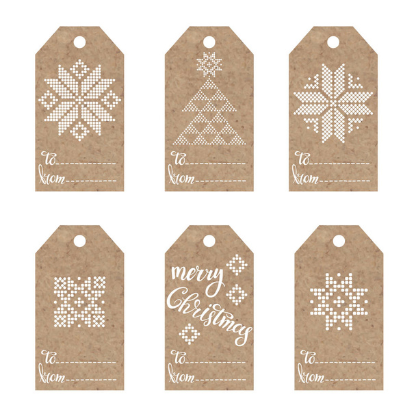 Hand-drawn vector set of tags with the symbols of Christmas. - Vector, imagen