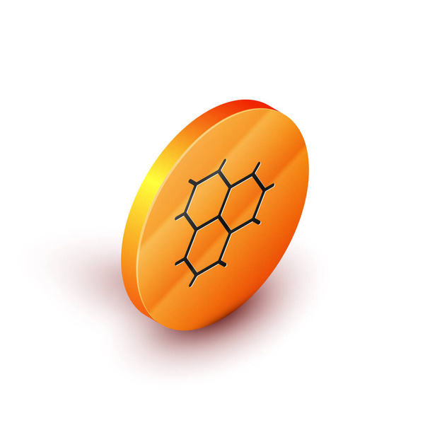 白色を背景に単離されたベンゼン環のアイコンからなる等方化学式。オレンジ色の丸ボタン。ベクターイラスト - ベクター画像