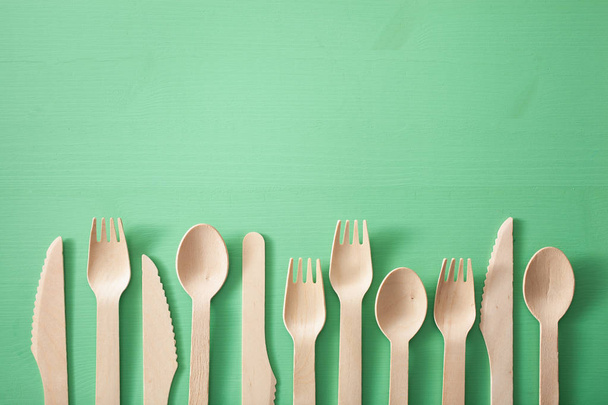 eco-friendly wooden cutlery. plastic free concept - Photo, Image