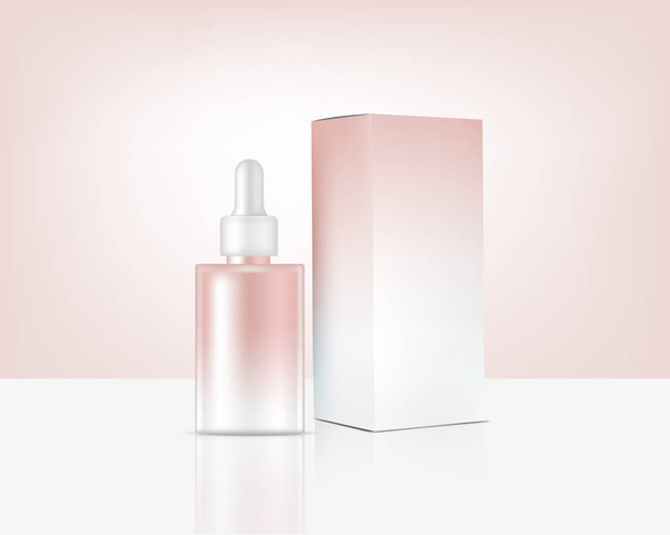Dropper Bottle Mock up Realistic Rose Gold Cosmetic and Box for Skincare Product Background Illustration. Health Care and Medical Concept Design. - Vector, Image