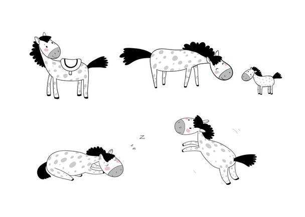 Cute cartoon horse. Farm animals. Funny pony - ベクター画像