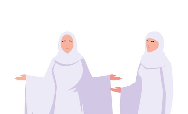 naiset pyhiinvaeltaja hajj seisoo valkoisella taustalla
 - Vektori, kuva